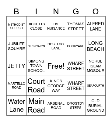 Simon's Town Bingo Card