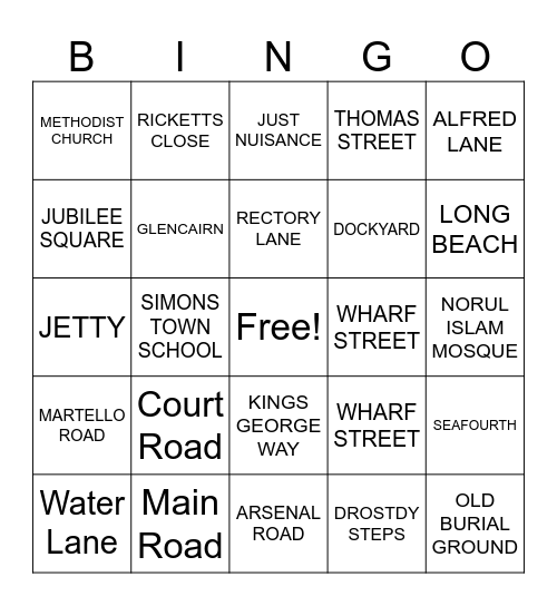 Simon's Town Bingo Card