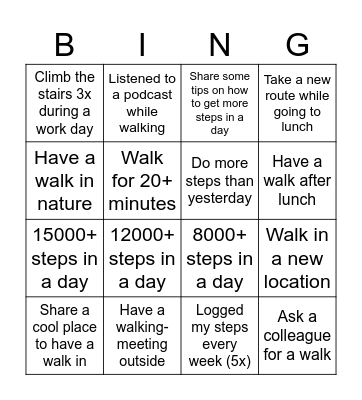 STEP CHALLENGE Bingo Card