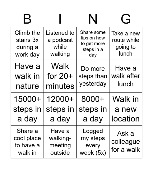 STEP CHALLENGE Bingo Card