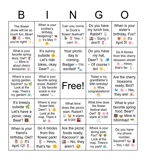 B8 1-19 Review Spring Version Bingo Card