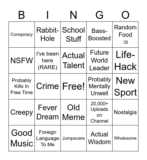 YT Recycle Bin Bingo Card