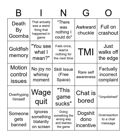 DSP Super Mario Galaxy 2 Bingo Card