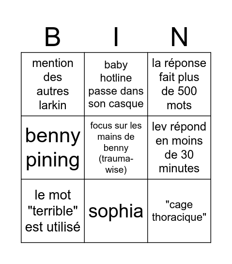 Lev fait du RP - Benny/Paul Bingo Card