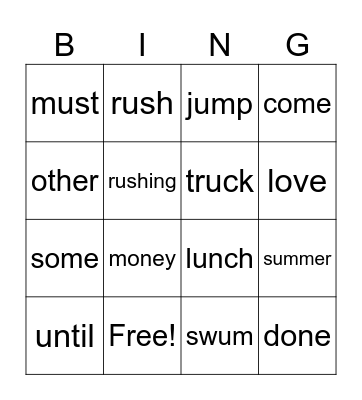 Spelling Words - Week 2 Term 2 Bingo Card