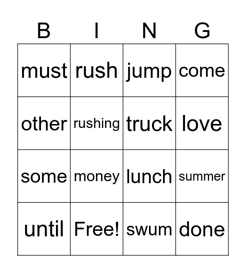 Spelling Words - Week 2 Term 2 Bingo Card