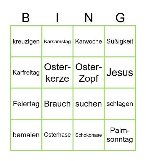 Ostern - WORTSCHATZ Bingo Card
