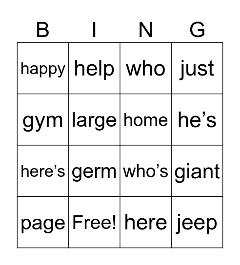 Spelling Words - Week 3 Term 2 Bingo Card