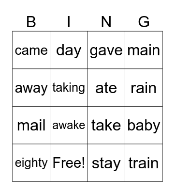 Spelling Words - Week 4 Term 2 Bingo Card