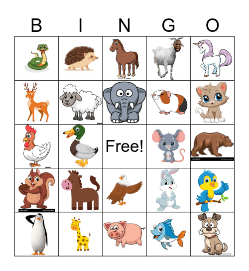 Animals Bingo Card