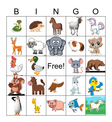 Animals Bingo Card