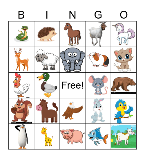 Animals Bingo Card