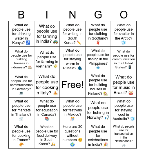 B20 L8 What do people use for festivals in Spain? 🎭 Bingo Card