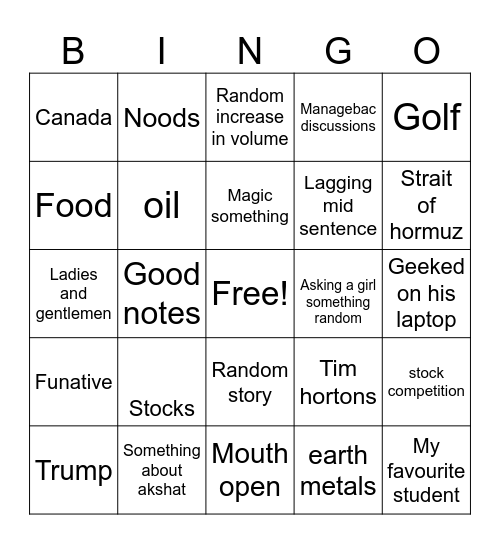 Untitled Bingo Card