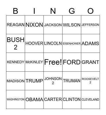 PRESIDENTS DAY Bingo Card
