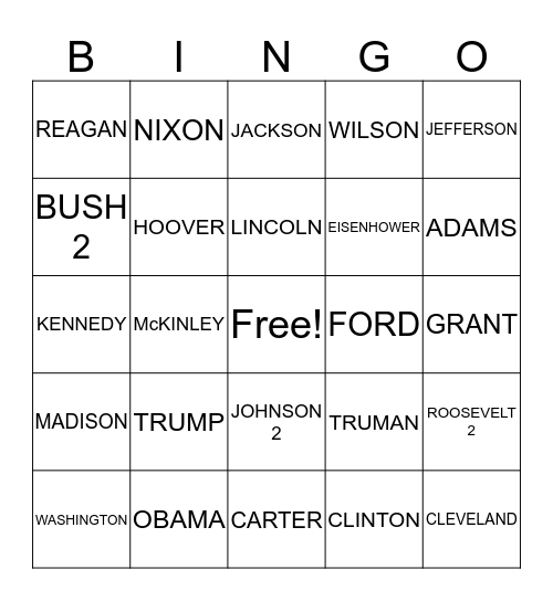 PRESIDENTS DAY Bingo Card