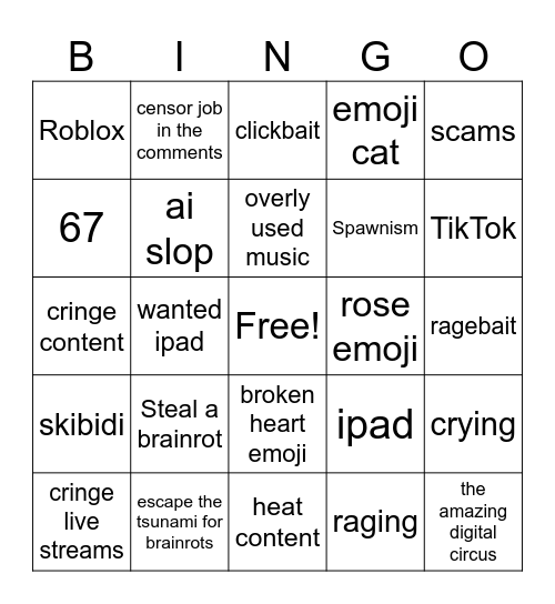 Brainrot bingo Card