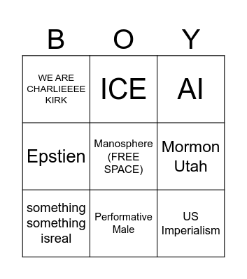 Boys S5 Bingo Card