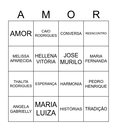 BINGO EM FAMILIA Bingo Card