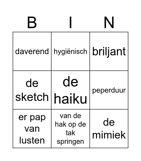 Woordpakket thema 7 Bingo Card