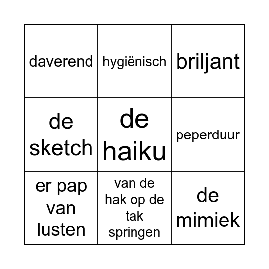 Woordpakket thema 7 Bingo Card