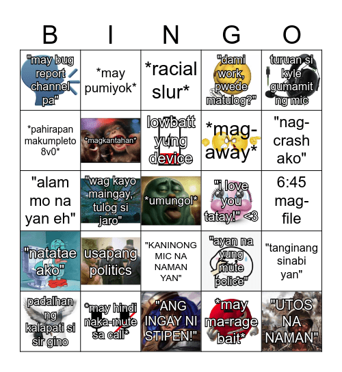 nooootnootnoontontotnot Bingo Card