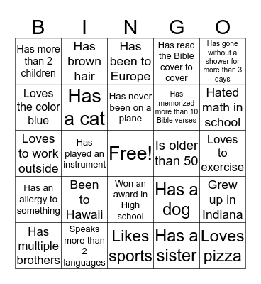 Stephen Minister Bingo Card