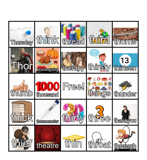 Voiceless /th/ - InitiVoial Position Bingo Card