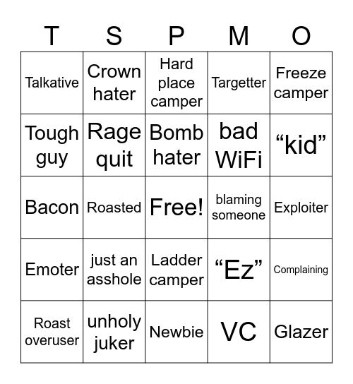Untitled Tag Game Stereotype Bingo Card