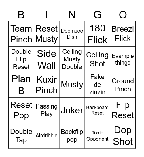 Rocket League Bingo Card