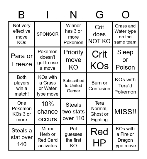 Then we fight bingo UG Steal Stats Bingo Card