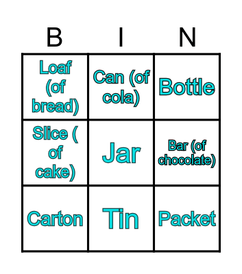 Food containers Bingo Card