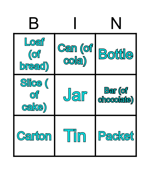 Food containers Bingo Card