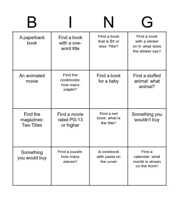 Barnes and Noble Bingo Card