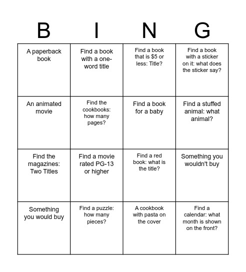Barnes and Noble Bingo Card