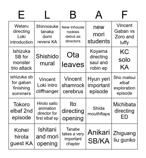 Elbaf Bingo Card