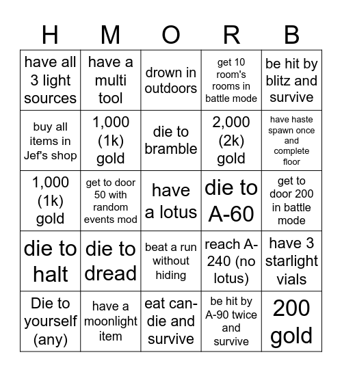 Doors Bingo Card