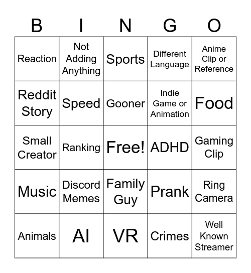 Untitled Bingo Card