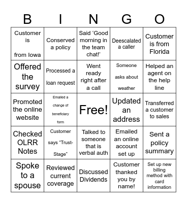 Agent Bingo Card