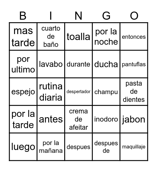 Ch. 7 Bathroom & Sequence & Additional Words Bingo Card