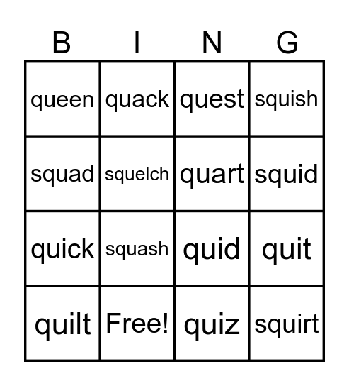 QU Bingo Card