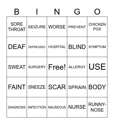 Health Bingo: ASL 3 (All vocab) Bingo Card