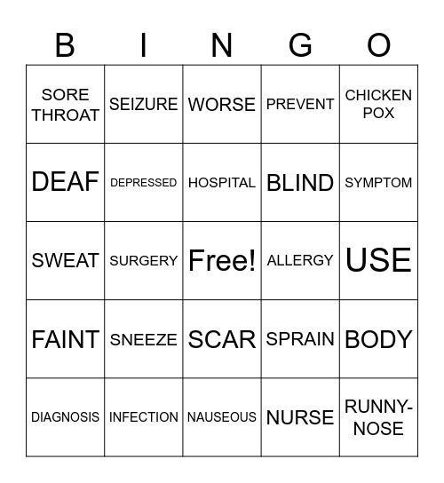Health Bingo: ASL 3 (All vocab) Bingo Card