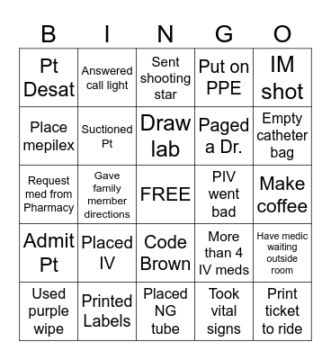 Nursing Bingo Card