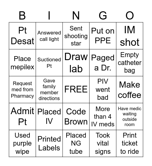 Nursing Bingo Card