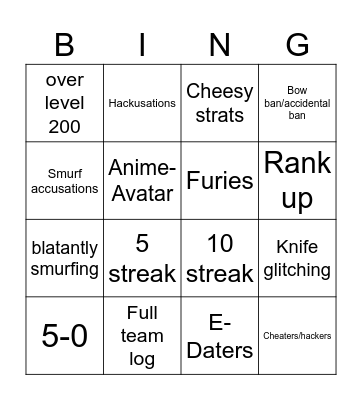 Rivals bingo :( Bingo Card