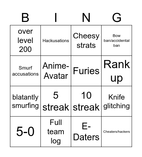 Rivals bingo :( Bingo Card