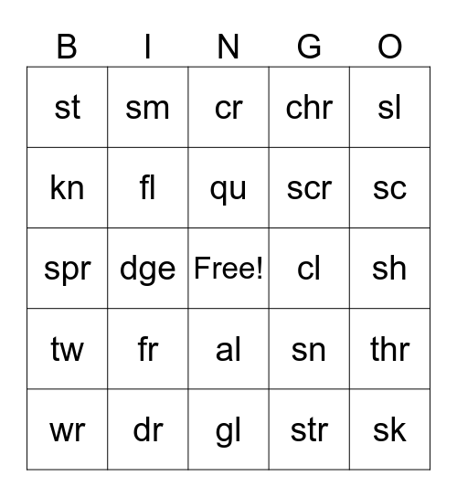 Consonant Sounds Bingo Card