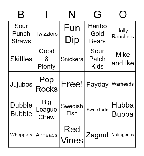 Candy Bingo Card