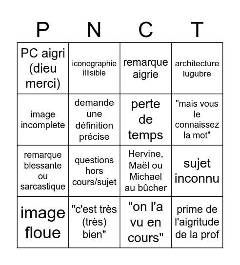 Oral médiéval Bingo Card